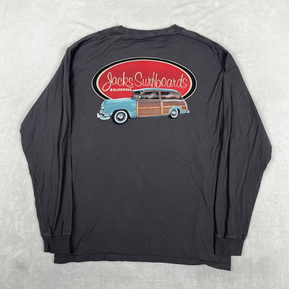 Jacks Surfboards Long Sleeve T-Shirt Mens Large Gray Woody Wagon Tee California
